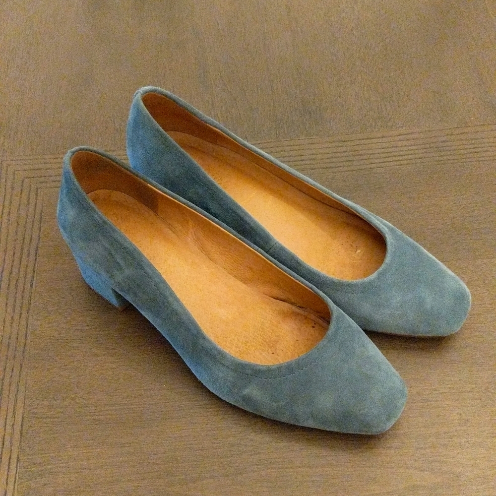 Madewell blue suede block heels ballet shoes